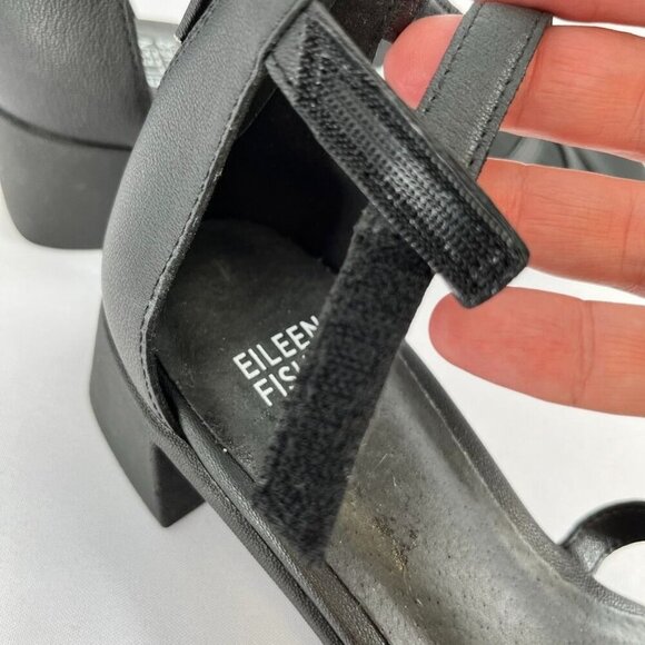Eileen Fisher Noni Womens Size 7.5 Black Tumbled Leather Black Heel Hook & Loop - Picture 10 of 15
